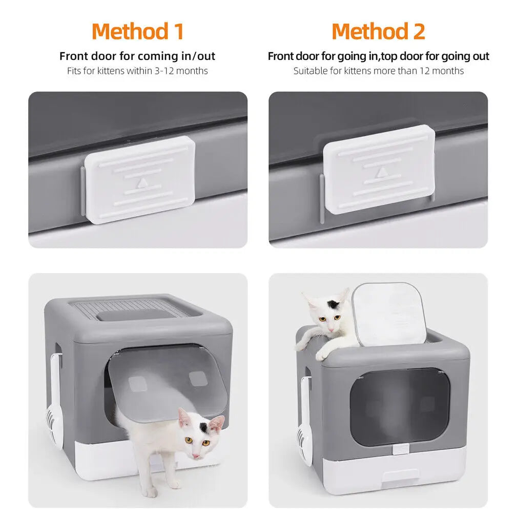 PawNest™ Enclosed Foldable Cat Litter Box with Detachable Tray &amp; Scoop