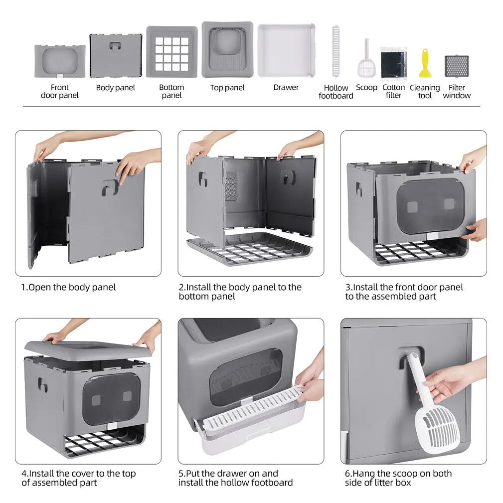 PawNest™ Enclosed Foldable Cat Litter Box with Detachable Tray &amp; Scoop