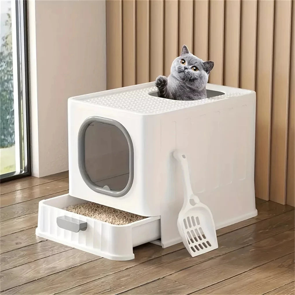 PawNest™ Enclosed Cat Litter Box – Drawer Clean Design & Anti-Tracking