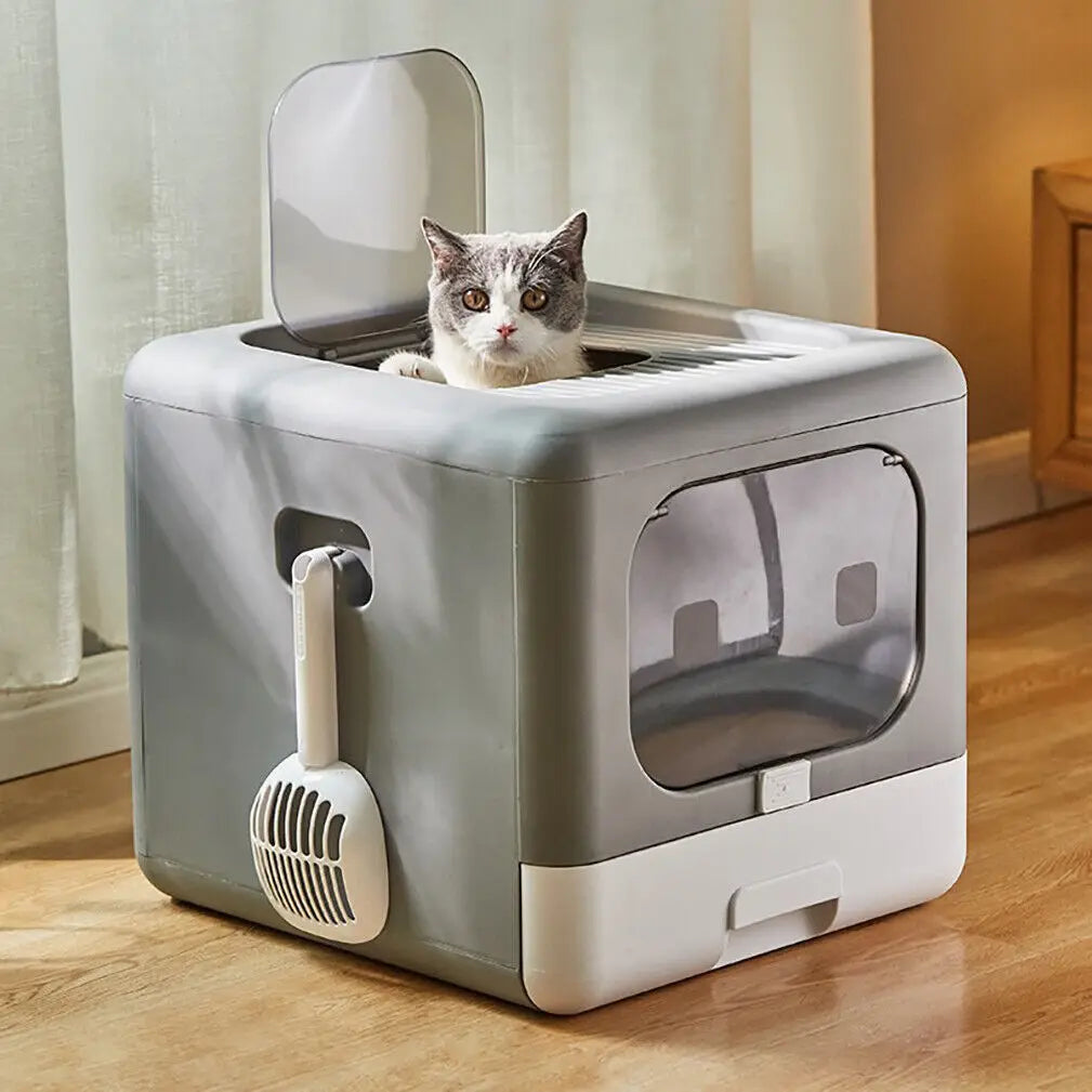 PawNest™ Enclosed Foldable Cat Litter Box with Detachable Tray &amp; Scoop